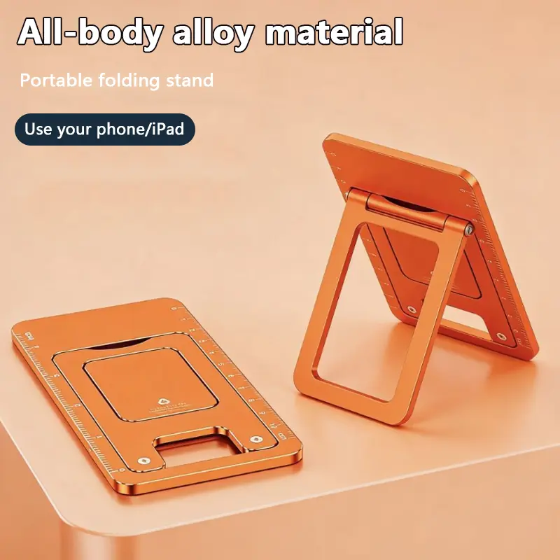 A Stand Made of Aluminum Alloy That Can Foldable and adjustable height,  portable for iPhone, Ipad Pro, Air, Mini, And Various Other Devices.
