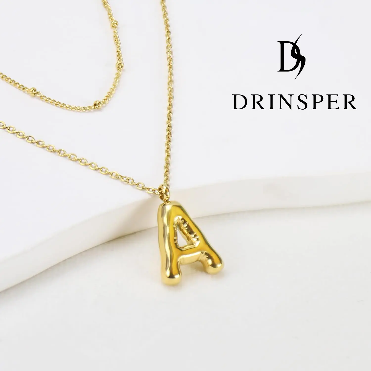 DRINSPER 26 Golden Bubble Letter Necklace, Trendy Ballon Initial Necklace for Women Girls Men, Golden Alphabet Pendant Necklaces, Fashion Personalized Jewelry, Cute Necklace Gift for Graduation, Daily Wear, Birthday, Father's Day