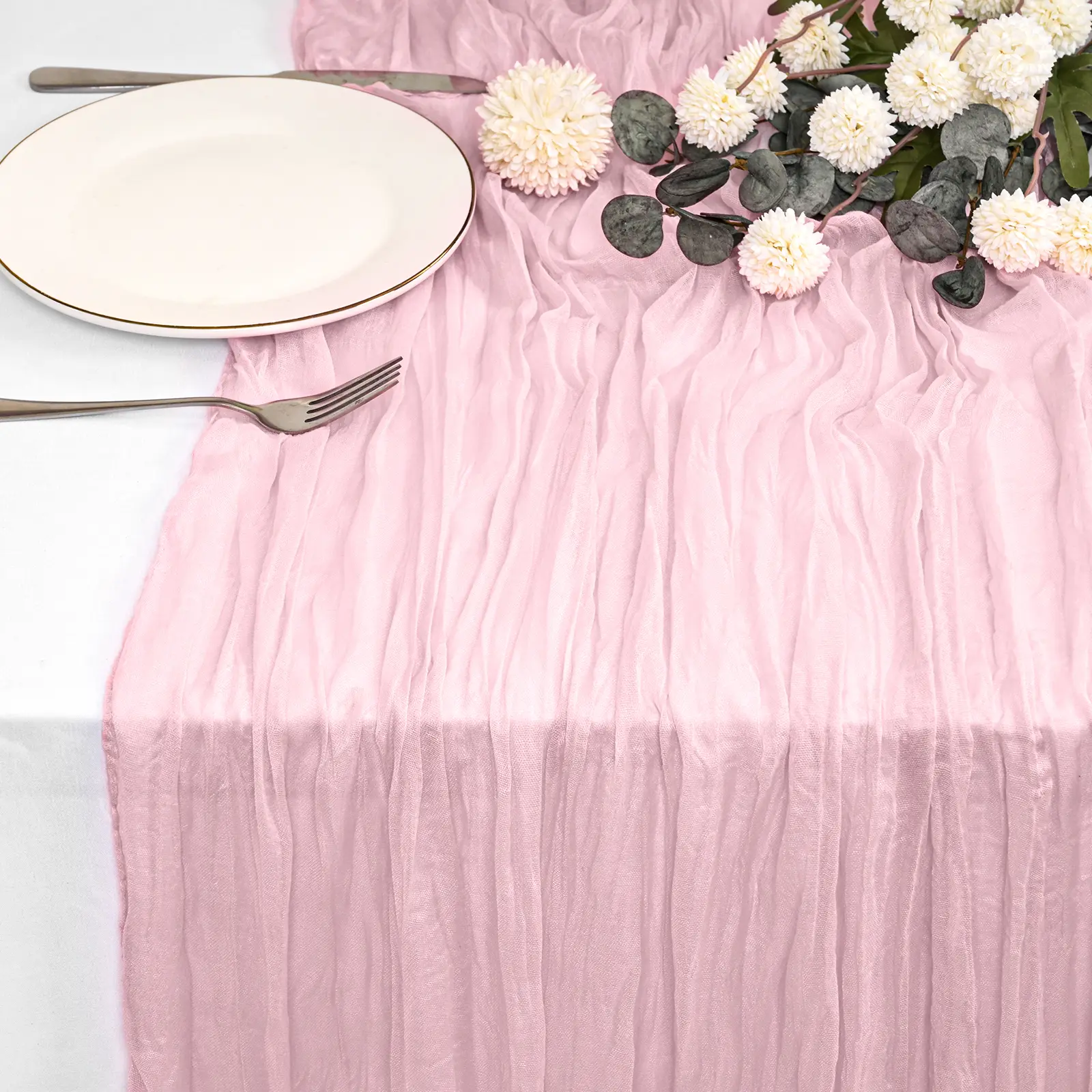 Cheesecloth Table Runner 35 x 70 Inch, Rustic Boho Gauze Table Runner for Wedding Reception, Bridal Shower, Baby Shower, Birthday Party, Thanksgiving, Christmas, Soft Wrinkled Sheer Table Decor for Home, Events and Holiday Decorations