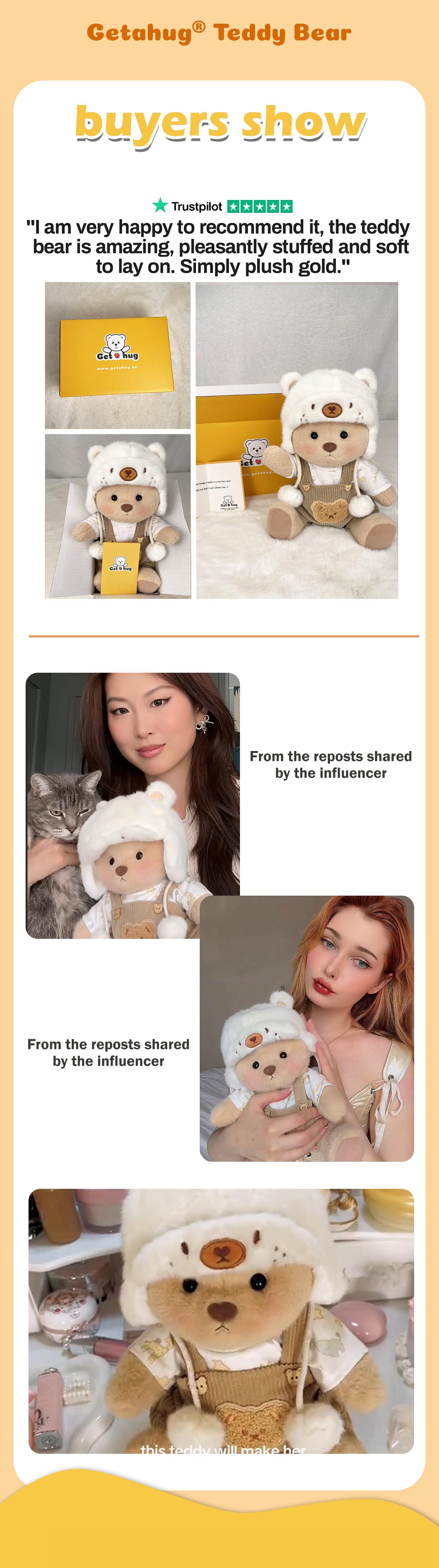 Getahug White Mink Hat Brown Overalls Bear | Handmade Jointed Teddy Bear Gift, Stuffed Animal for Christmas Holiday, Moveable Joints & Changeable Outfits Plushies, Little Gifts for Girls Outdoorfun Cuddling Unique Love Personal Touch