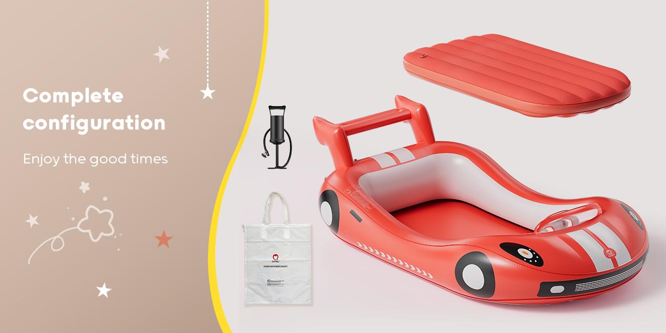 QPAU Inflatable Kids Travel Bed for Camping: Toddler Airbed with Sides, Hand Pump Included, Portable Racing Car Design, Safe Materials for Traveling Hotel Home Use