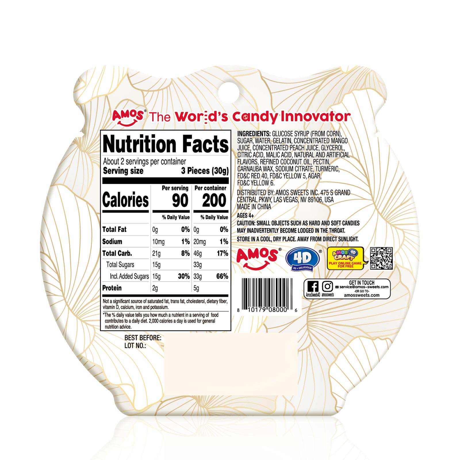 Amos 4D Lucky Fish Gummy – Real Juice Filled, 3D Shaped Goldfish Candy for Fun & Drinks(Peach & Mango Flavor, 65g) Perfect Sweet gift Snack Fruit