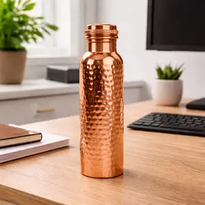 Pure Copper Water Bottle 950ml, Handmade Ayurvedic Reusable Bottle for Healthy Hydration, Travel, Yoga & Gifts