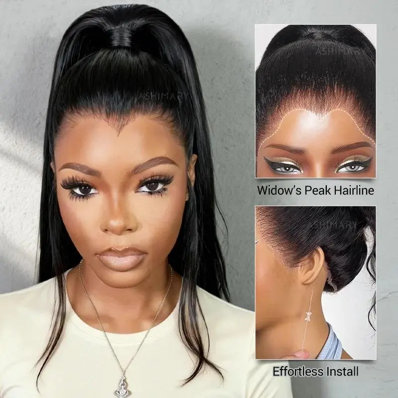 【 Pre-Styled Ponytail 】Widows Peak Ponytail Wig Invisi Strap 360 Lace Wig Glueless Human Hair Wigs Ponytail Wig Out of Box#Summervibes