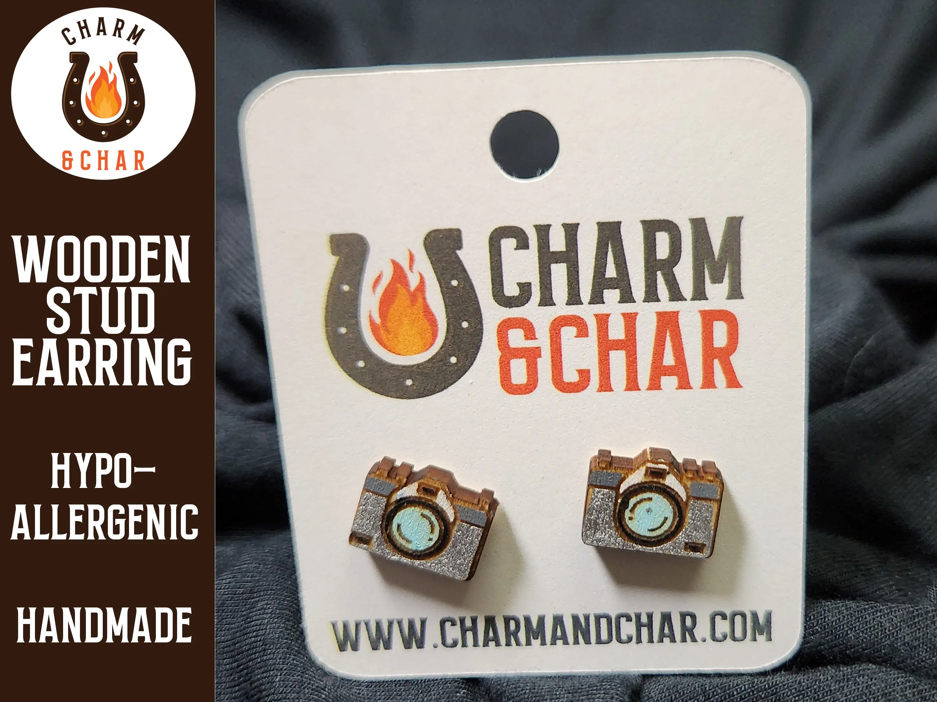 Camera Wood Stud Earrings - Photographer Fashion Earring
