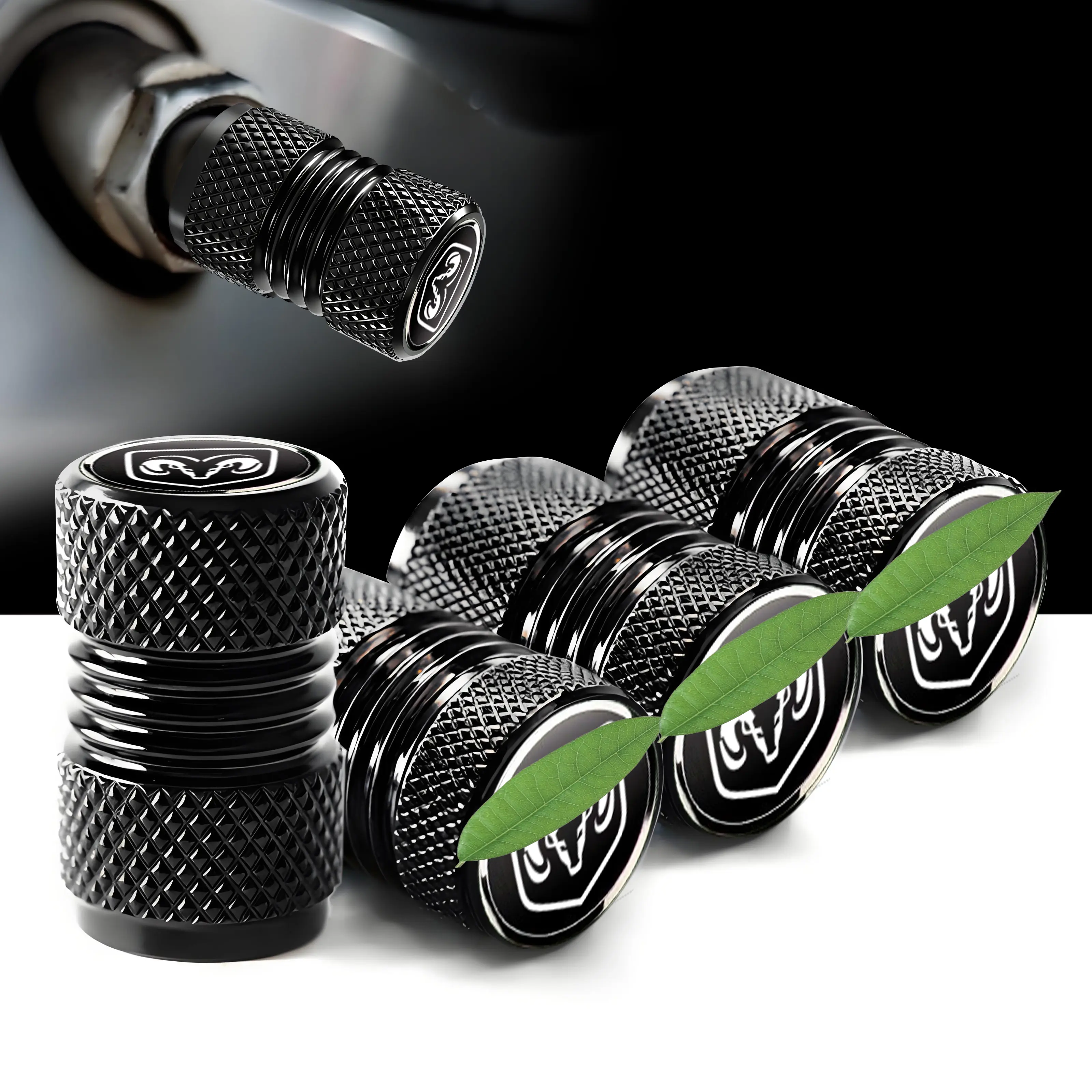 Dodge 4-Pack Aluminium Alloy Aftermarket Valve Caps, Corrosion-Resistant, Dust Protection, Waterproof, Durable Tire Pressure Tyre Caps for Cars (Automotive Replacement Tire Accessories), Tire Pressure Caps