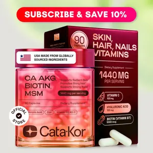 Cata-Kor Skin, Hair & Nails Supplement – Ca AKG |   MSM |   Hyaluronic Acid |   Biotin – Supports Radiant Skin, Promotes Shiny Hair & Strong Nails – Beauty Complex, Dietary Supplement