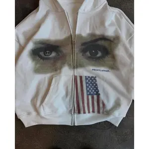 American Street Retro Eye Print Zipper Hoodie Y2K Casual Fashion Sweatshirt Women Hip Hop Harajuku Gothic Trend Loose Streetwear Sleeve Womenswear