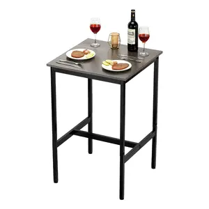 VEVOR Bar Table,  Sturdy Metal Frame High Top Pub Table, Small Kitchen Dining, Cocktail Coffee Counter Bar Height Desk, Easy to Assemble, 24x24x36 in, for Living Room Party, Rustic Brown and Black
