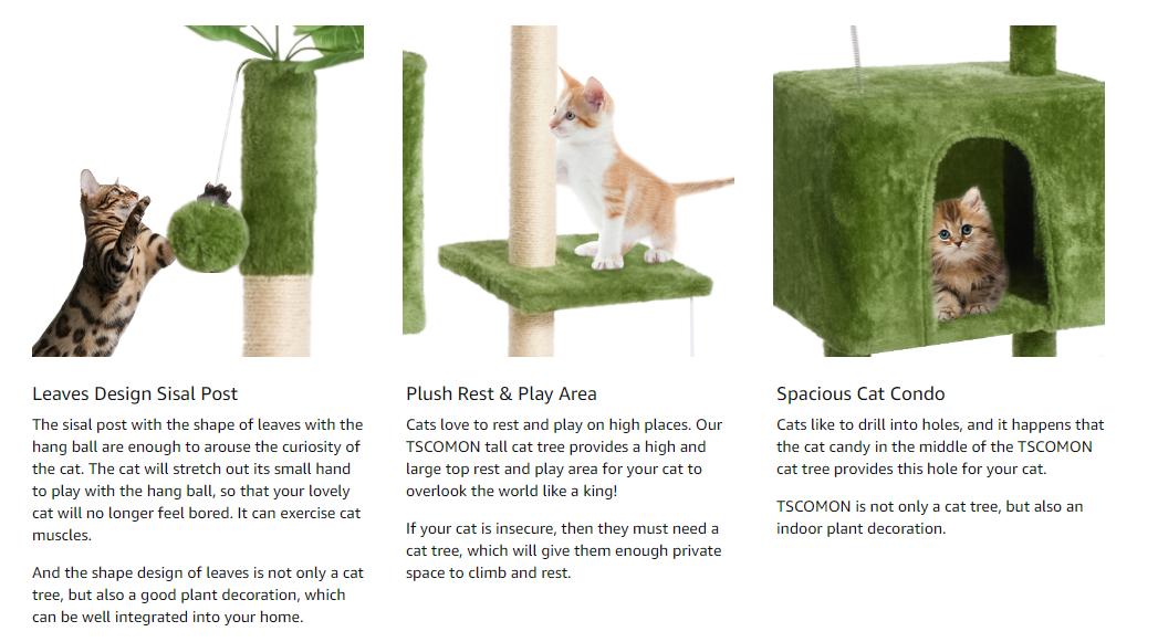 WeCharmer Cat Tree / Tower for Indoor with Green Leaves, Cat Condo Cozy Plush House with Hang Ball,  Pet Furniture with Scratching Posts cat  tree