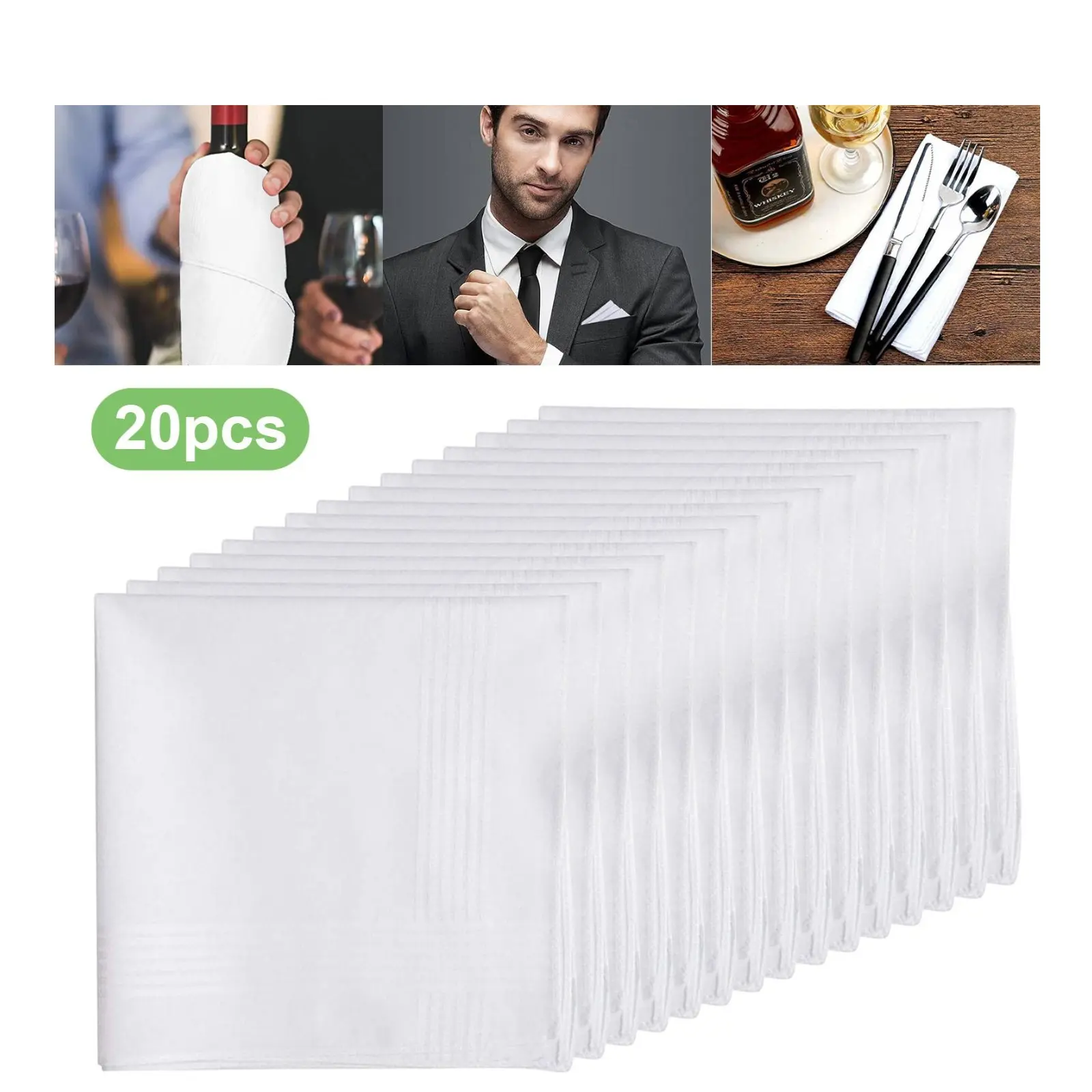 20pcs Classic White Cotton 20Pcs Men's Pure White Cotton Handkerchiefs - Classic 15inch Pocket Square Hankies for Men,Ideal Gifts for Father's Day,Birthday,Daily Use 40cm Pocket Square Hankies Ideal for Gifts and Everyday Use