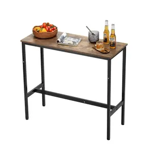 VEVOR Bar Table,  Sturdy Metal Frame High Top Pub Table, Narrow Long Kitchen Dining, Cocktail Counter Bar Height Desk, Easy to Assemble,39x16x35.5 in, for Living Room Party, Rustic Brown and Black