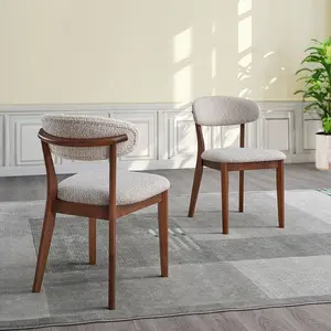 ACTU 2Pcs Upholstered Wood Dining Chair, Cherry Finish