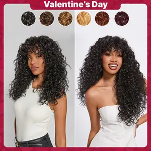 [Blend] Frodio Veralux™ Blend Human Hair Curly Wig With Bangs- Effortless Shaggy Waves Big Hair Curly Hair Wig Ready To Wear Valentine's Day