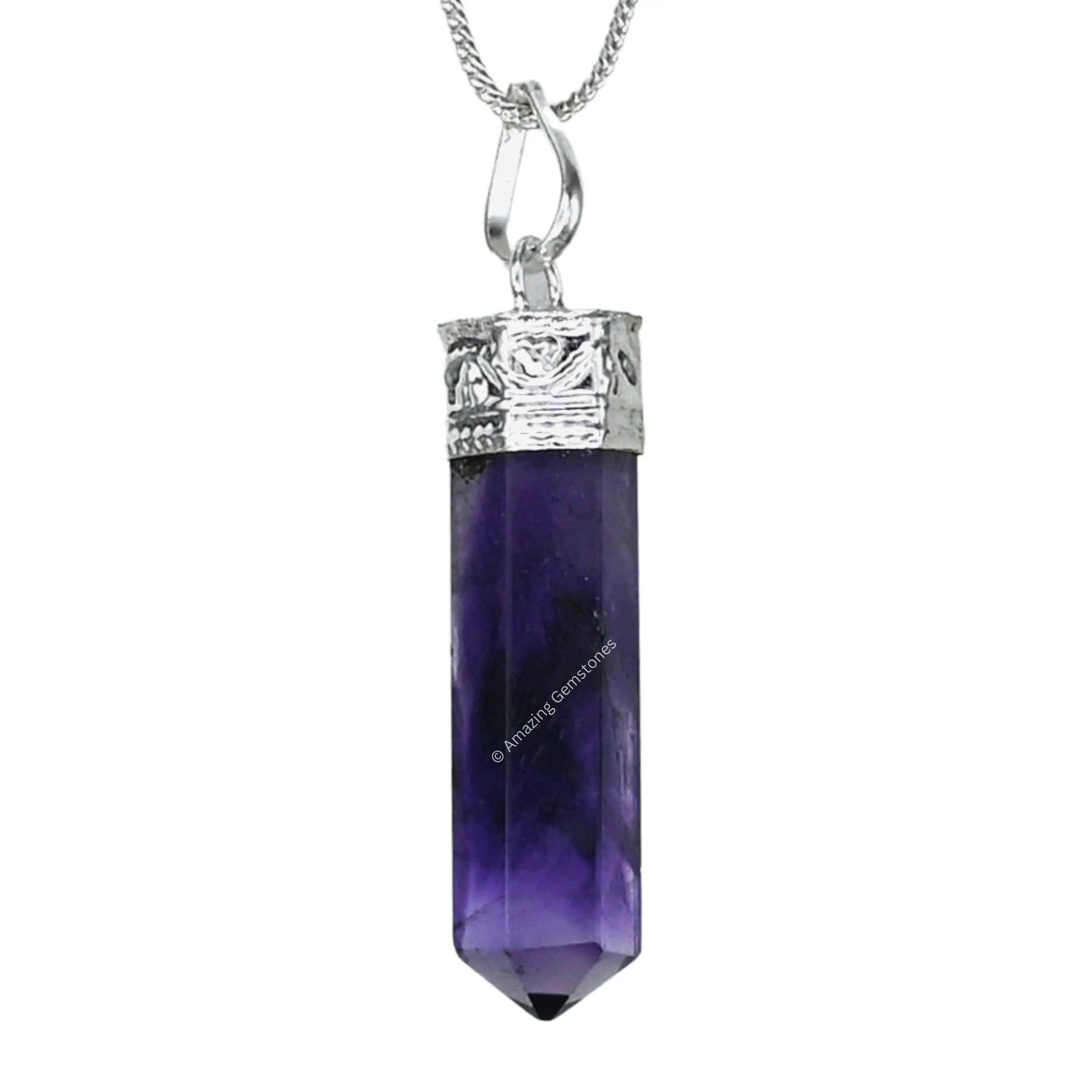 Amazing Gemstone Crystal Pencil Point Pendant Necklace with Adjustable Chain - Natural Healing Crystals and Stones for Men, Women and Kids
