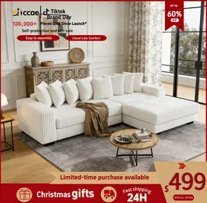 [3 packages delivered] [Two pillows included] Niccae Stylish Foam-Filled Sofa Bed, Modern Convertible Sofa with Adjustable Chaise Lounge, Durable Hardwood Frame, Comfortable Furniture for Living Room, Pillows Included | Durable Hardwood Frame