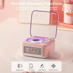 Cute vinyl-style Bluetooth speaker with ocean white noise, mood lighting and timer for sleep, study and relaxation