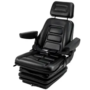 Garvee Adjustable Suspension Seat with Backrest, Headrest, Armrest, Slide Rails for Forklift, Tractor, Excavator, Skid Steer - Foldable Heavy Duty Design