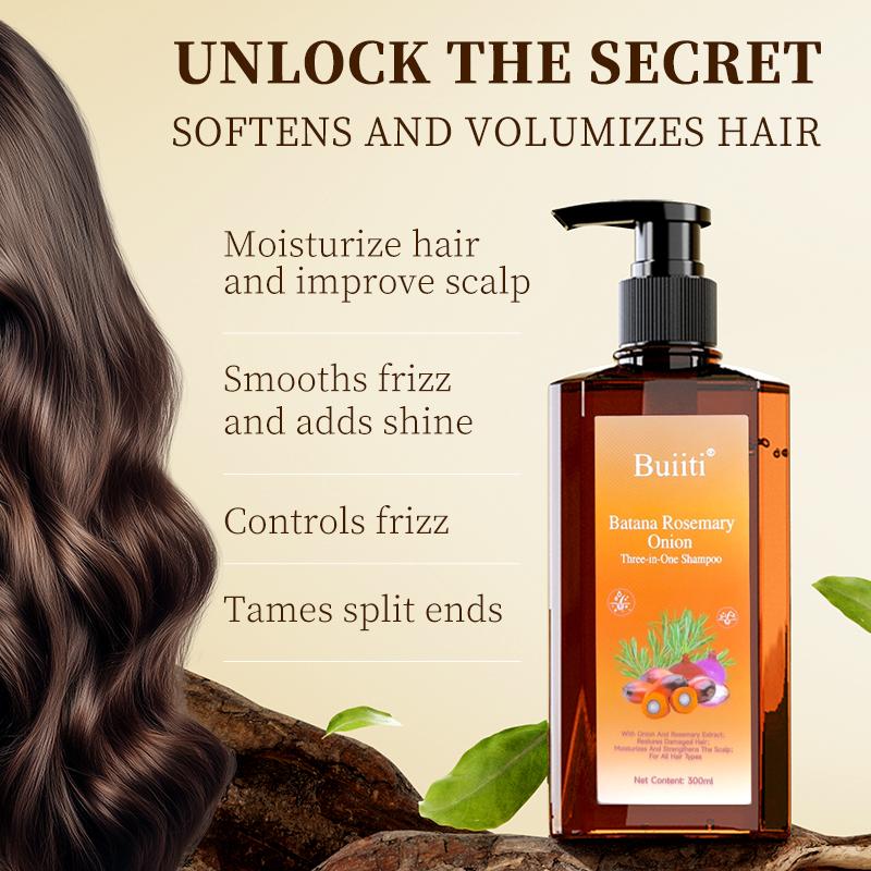 Summervibes 【Buy 1 Get 1 Free】Buiiti Batana Rosemary Onion Three - in - One Anti-Hair Fall HairLoss Treatment Shampoo,Oil Control Antidandruff Haircare,Help HairGrowth For all hair types, natural Haircare