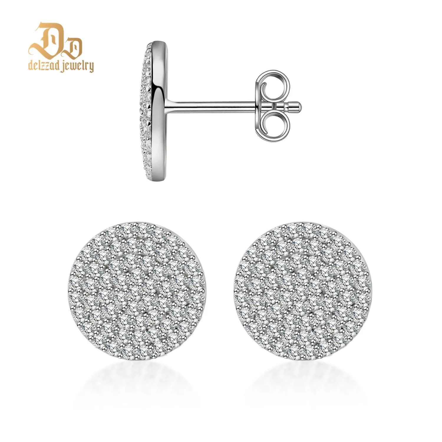 Delzzad S925 Iced Out Circle Shape Earrings Lab-Created Moissanite Stud Earring Moissanite Jewelry Perfect Birthday Mother’s Day Christmas Gift for Men Women Wedding Set