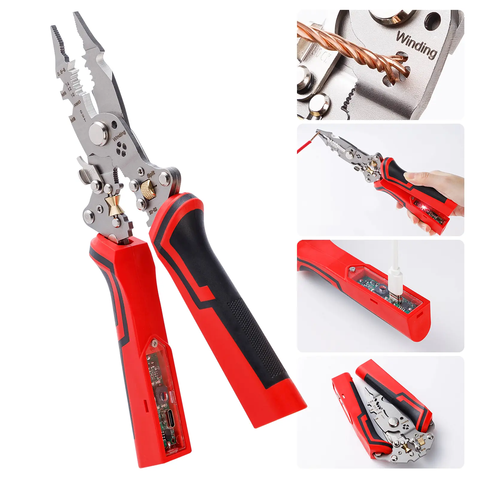 16 in 1 Professional Multi - Function Pliers with Flathead & Phillips Screwdrivers, Wire Stripper, Crimper,Hex Key Wrench, Bolt Cutter, Voltage Tester, Cable Cutter, Wire Spooler,Puncture Knife, Precision Wire Cutter,Hex Socket, Insulated Grip