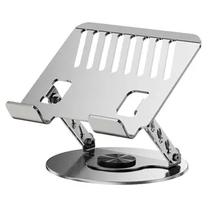 360° Rotating Adjustable Laptop Stand with Hub, Foldable Aluminum Ergonomic Laptop Riser for Desk, 2-in-1 Laptop & Phone Stand, Portable Desktop Stand for Gaming, Home Office & Work, Gray