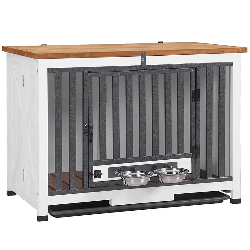 Aivituvin-AIR100 Portable Solid Wood Dog Crate Furniture - Collapsible, Strong Iron Frame, Easy Clean, Quick Fold Setup, Solid Fir Resists Wear Puppy Kennel