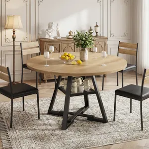 Jocoevol 51” Round Dining Table Set for 6, Kitchen Table and Chairs for 4, Circle Table Round Pedestal Dining Room Dinner Dinette Table Set,5 Piece Space Saving Wood Kitchen & Dining Room Tables