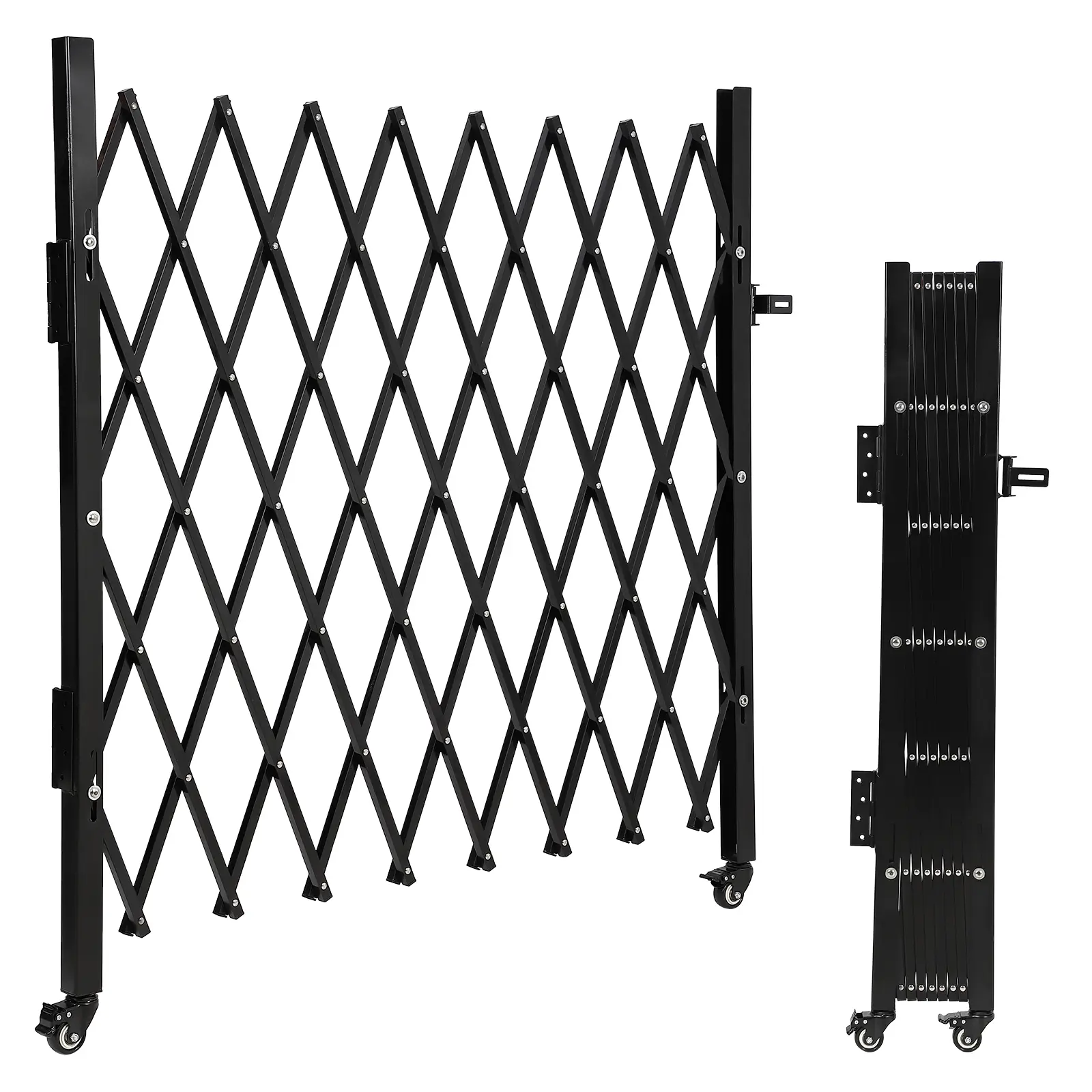 Single Folding Safety Gate – 50"H x 43"W/75"W, Portable Expandable Steel Accordion Barrier with 360° Rolling Wheel – Ideal for Doorways, Stairs, Courtyards, Garages Single Folding Safety Gate