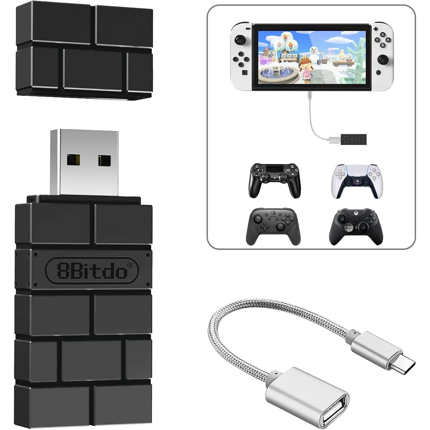 8BitDo USB  Controller Adapter 2 Converter Dongle for  2// OLED,Steam Deck,Windowsi,macOS,PS5/PS4/PS3 Controller, Series X/S, One  Controller OTG