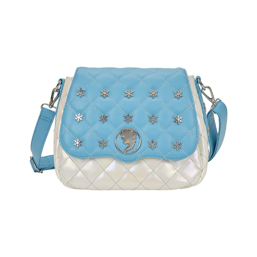 Loungefly Disney Frozen Princess Elsa Pearlescent Quilted Purse, Faux Leather Crossbody Bag with Applique and Metal Rivets, Casual Vibes, Crossbody Purse, Graphic, Zip, Crossbody Bags