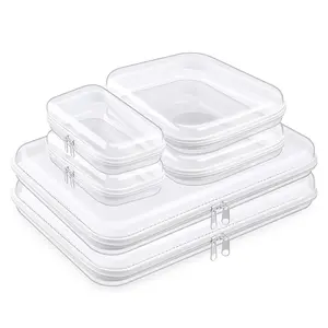 6 Pack Clear Hard Shell Zippered Cases - Waterproof Stackable Cosmetic & Toiletry Storage Bags, Dustproof Storage Organizer Set for Bead & Small Objects, Travel Makeup Brush Case, Multi-Functional Portable Travel Organizer,Travel Mate, Gifts for gf