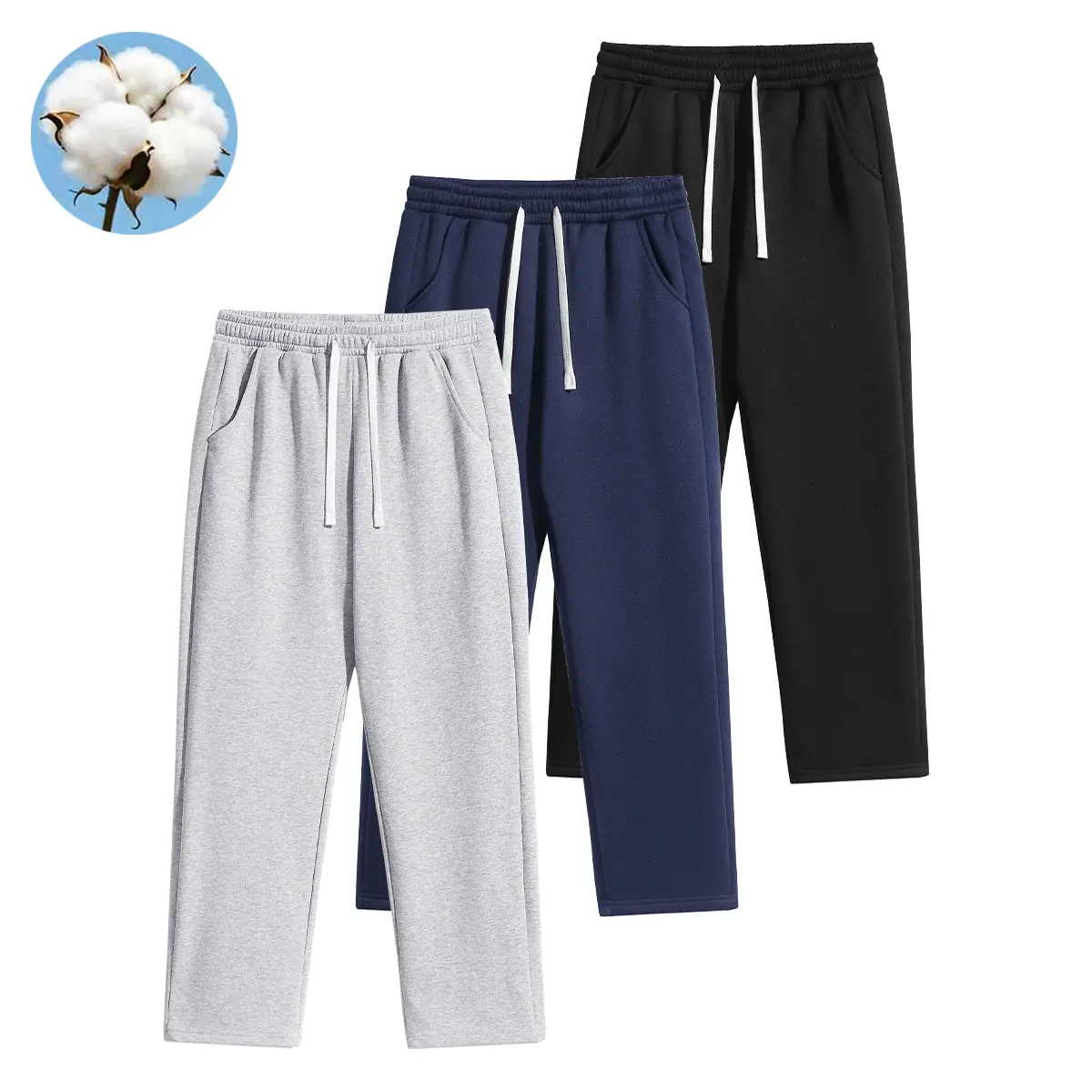 Men’s essential cotton-blend sweatpants, anti-pilling athletic wear, loose straight fit, with pockets and drawstring — men’s clothing, men’s pants, 9/10 length