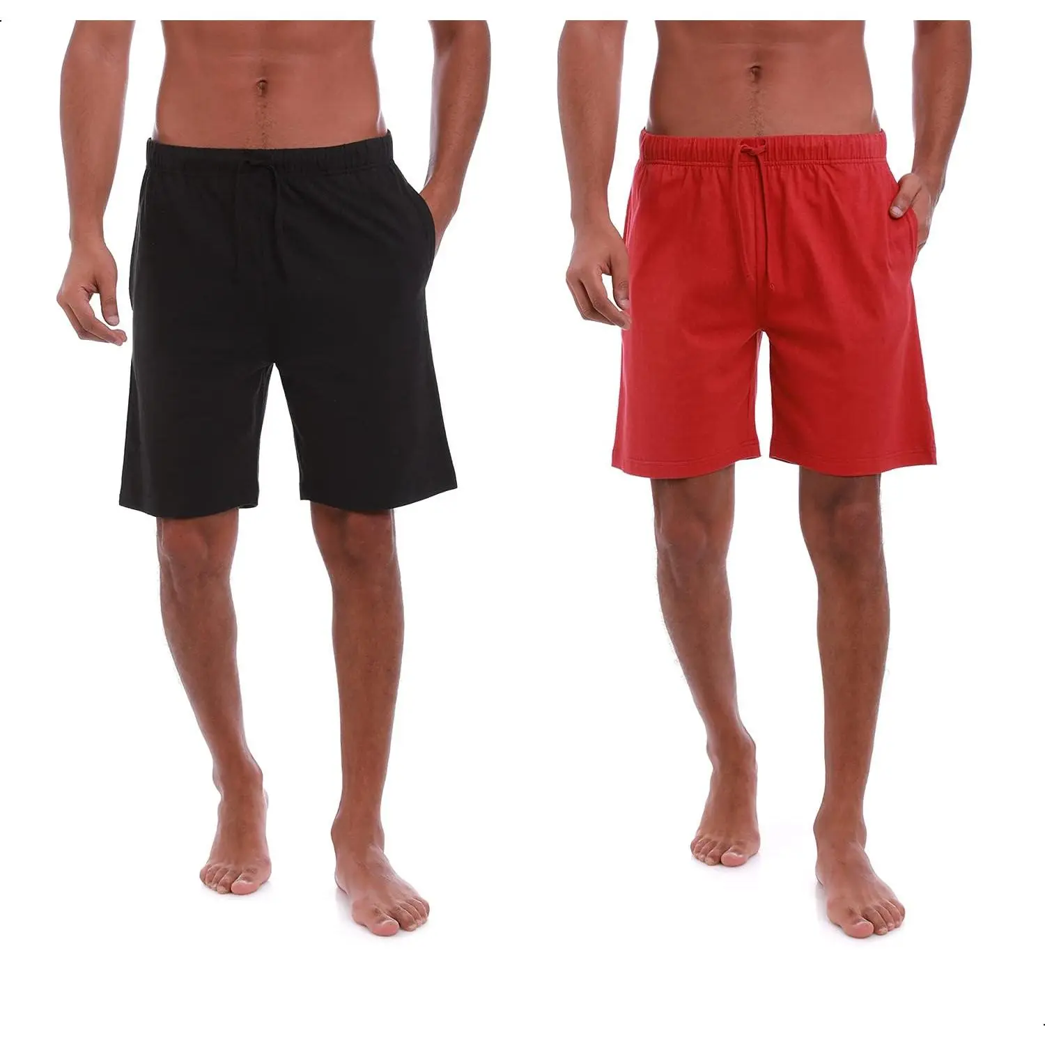 Men’s 2-Pack Cotton Rich Plaid Yarn Knit Pajama Shorts - Ultra Soft, Breathable Egyptian-Made Menswear Clothes with Pockets, Elastic Waist Lounging Loungewear