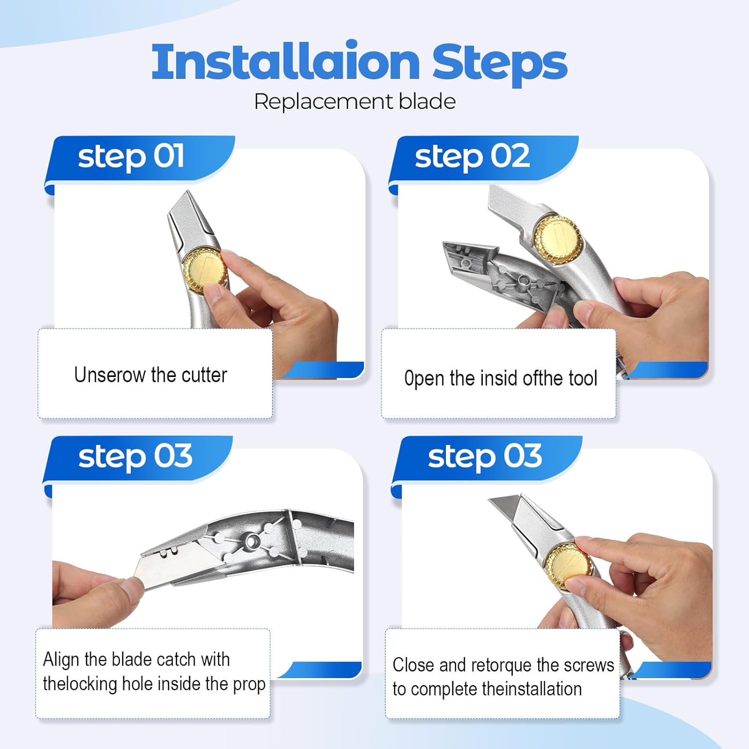 2PCS Silver Fixed Blade Roofing Knife Utility Knife with 3 functions for 6 blades Box Cutter with Holster Belt Clip Roofing Tools for Carpet, Outdoor Indoor Construction Marking