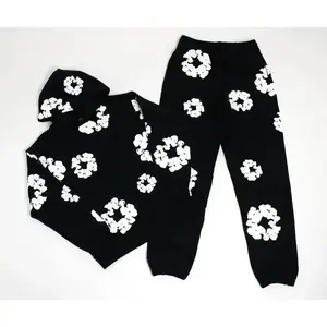 Explosive fashion trend foam printed hoodie new couple set hoodie pants hoodie kapok flower
