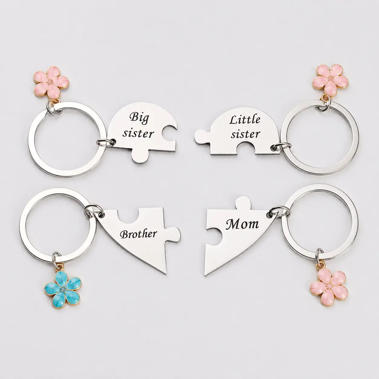 Mother & Children Puzzle Keychain Set for 4, Mom Big Sister Little Sister Brother Family Matching Keychains, Sweet Meaningful Gift for Mother’s Day, Birthday, Christmas or Just Because