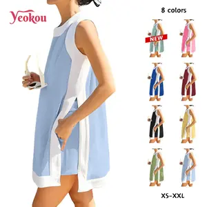 Yeokou Women's 2 Piece Sets Casual Color Block Crewneck Short Sleeve Pullover Tops Matching Shorts with Pockets