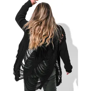 SHREDDED SIDE SLIT CARDIGAN