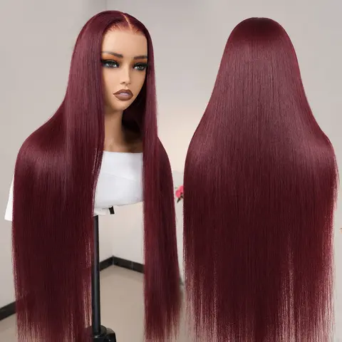 [Clearance Sale] West Kiss Glueless 99J Burgundy Straight Human Hair Wigs Body Wave 4x4 Lace Closure Wig Pre Plucked Hairline Beginner Friendly