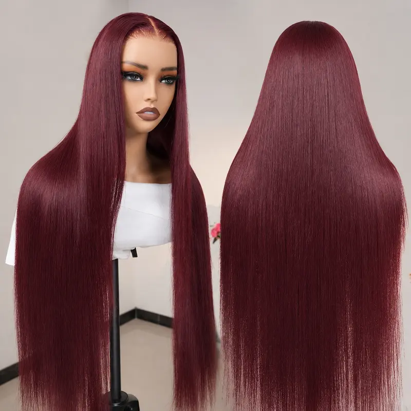 [Clearance Sale] West Kiss Glueless 99J Burgundy Straight Human Hair Wigs Body Wave 4x4 Lace Closure Wig Pre Plucked Hairline Beginner Friendly