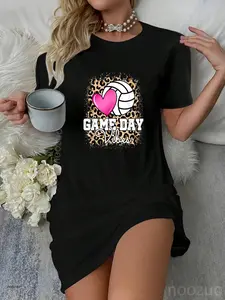 Game Day Volleyball Leopard Print Women Ladies Volleyball Casual Dress