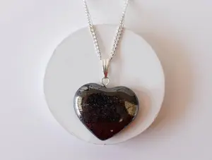 Hematite Crystal Heart Necklace Pendant Healing Stones Jewelry