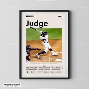 [Sale Up To 40%] [Unframe] Aaron Judge New York Baseball Poster, New York Baseball Wall Art, Professional Athlete Portrait, Baseball Action Illustration, Modern Sports Decor Print