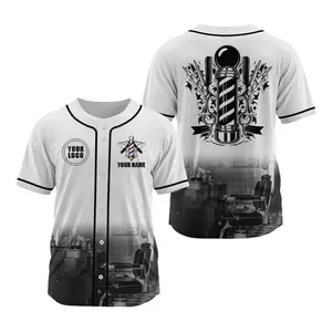 Custom Barber Baseball Jersey – Personalized Name All Over Print, Hairdresser Button Up Jersey for Men Women Youth