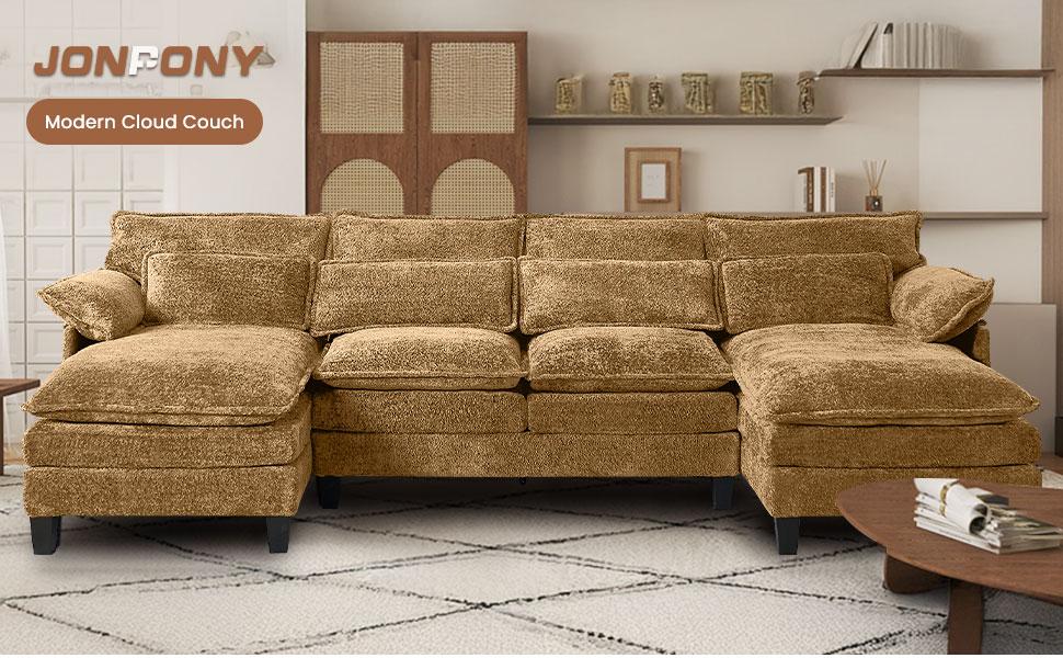 【3 Packages】110" U Shaped Couch,Modular Sectional Sofa with 4 Waist Pillows,Sleeper Deep Seat Couch with Double Chaise Lounge & Memory Foam for Living Room 【3 Packages】110" U Shaped Couch,Modular Sectional Sofa with 4 Waist Pillows,Sleeper Deep Seat Couch with Double Chaise Lounge & Memory Foam for Living Room
