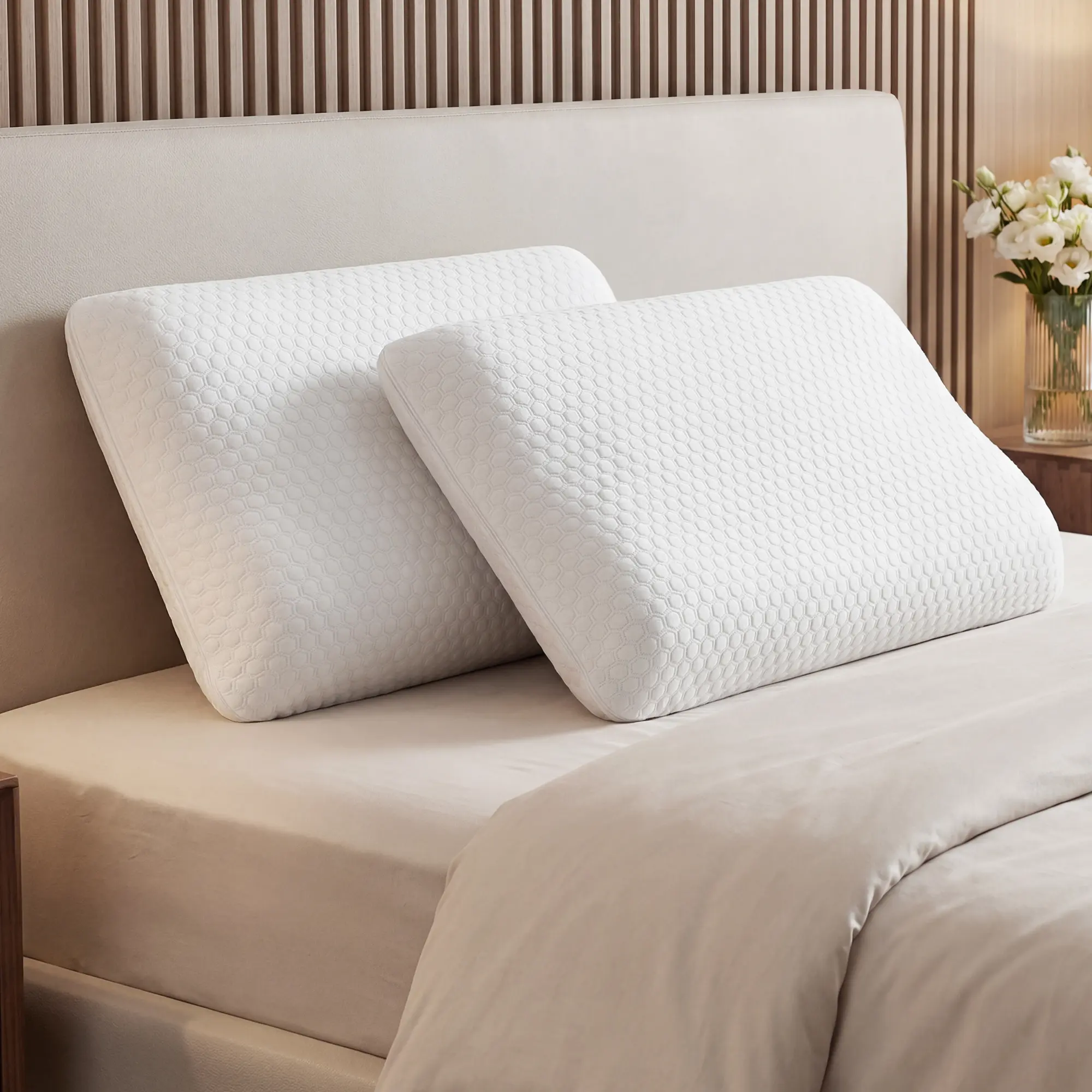 Sweetcrispy Standard Size White Orthopedic Cervical Neck Pillow (1-Pack) - Honey Comb Cooling Gel for Stay Cool, Breathable Hotel Design, Ergonomic Support for Good Posture, Removable Machine-Washable Cover, Memory Foam Cushioning, Bed Accessories Pillows