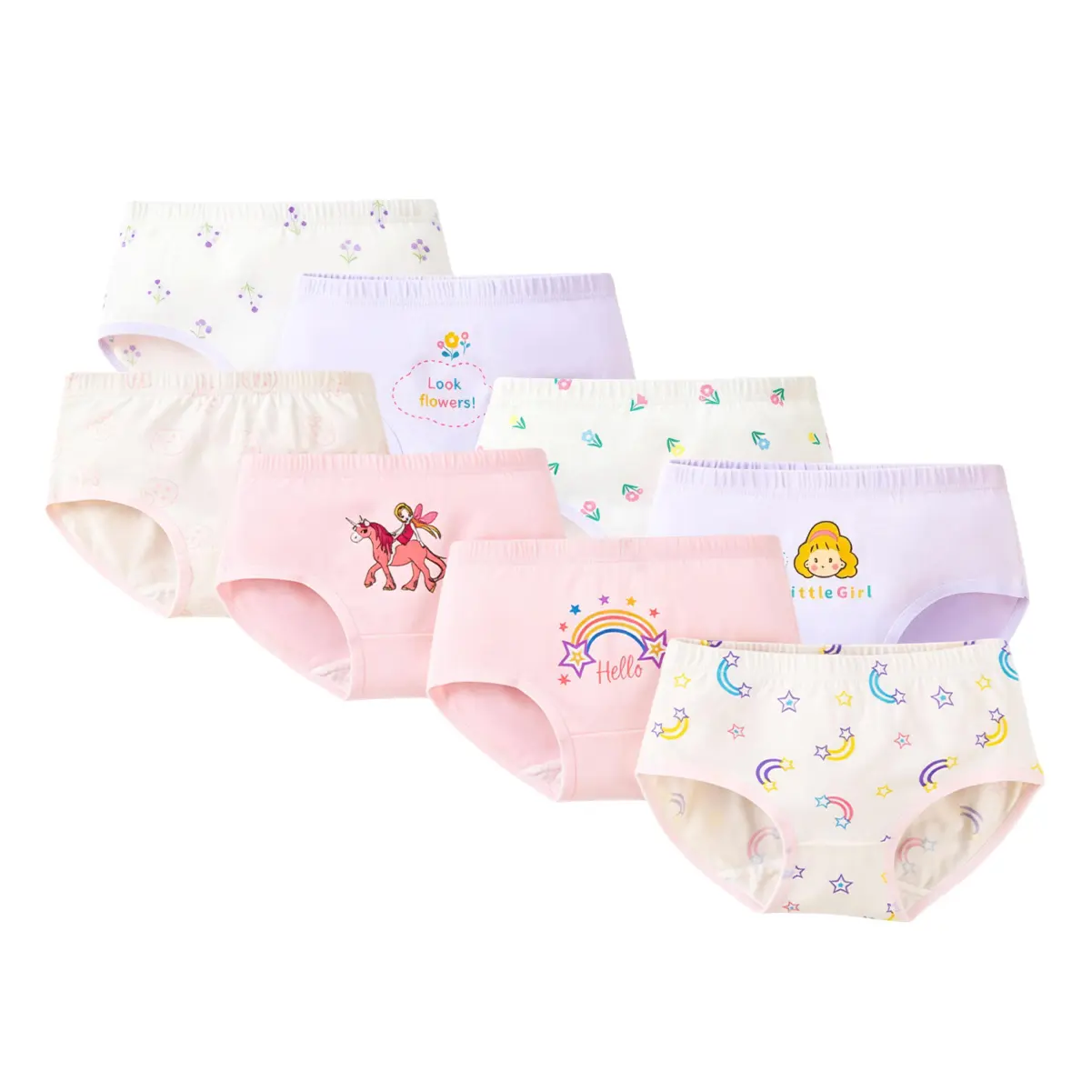 【Size up 1】MIANZHI Cotton Toddler Girls' Underwear Clothes, Breathable Soft Floral Printed Briefs, Assorted 8-Pack