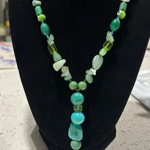 Handmade Glass  Pendant Necklace with Aventurine and Glass Beads Unique One of a Kind Jewelry
