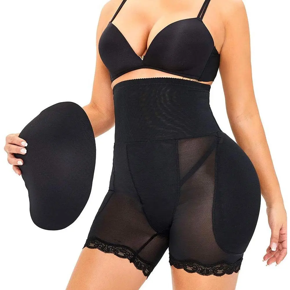 Women's Seamless High-Waist Butt Lifter Shapewear - Polyester Stretchy Black Hi-Waist Control Panties with Tummy Control, Hip Padding, Basic Day Wear